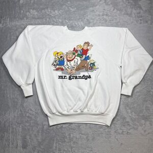 Vintage Mr. Grandpa Sweatshirt Men L White Sharky's‎ Raglan Distressed 80s